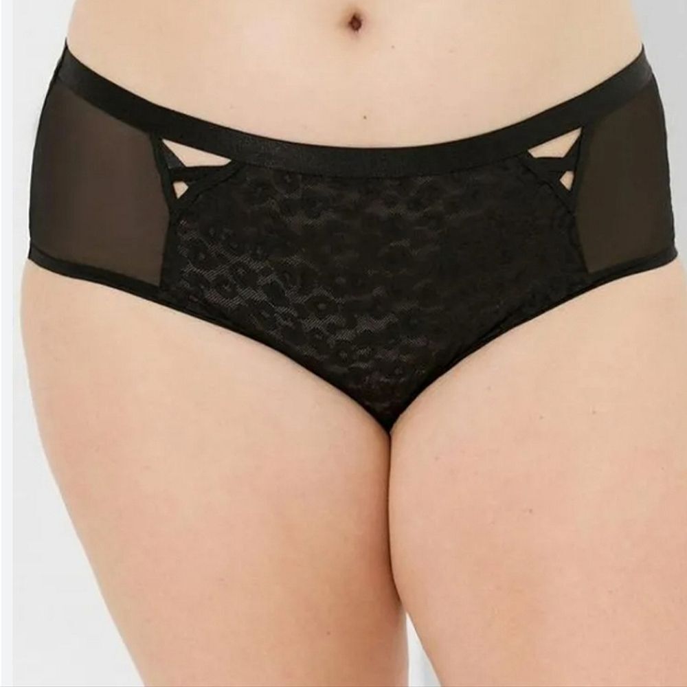 New Torrid Animal Lace Midrise Cheeky Black Panty 6 6X